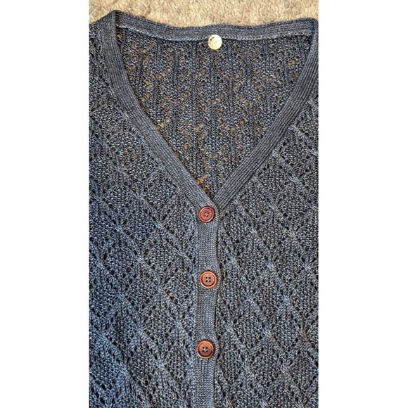 Magaret O'Leary Blue Crocheted 100% Linen Cardigan Sweater Size Small - Picture 2 of 5